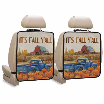 Car Seat Protector, 2 Pack Kick Mats Back Seat Protector IT'S FALL Y'ALL Retro Truck Pumpkin Harvest Farmhouse Waterproof Backseat Cover for Kids Universal Fit Automotive Interior Protectors