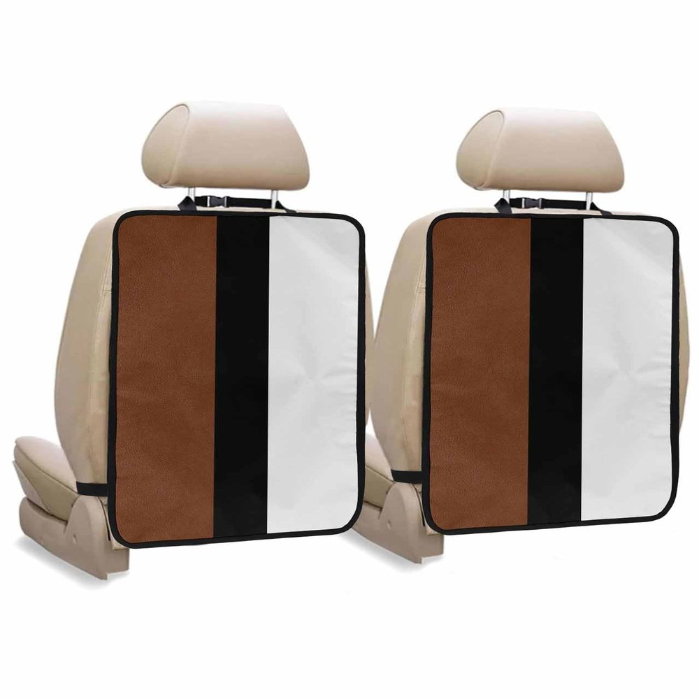 Car Seat Protector, 2 Pack Kick Mats Back Seat Protector Boho Brown Black and White Striped Tribal Farmhouse Style Waterproof Backseat Cover for Kids Universal Fit Automotive Interior Protectors