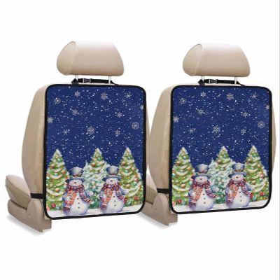 Car Seat Protector, 2 Pack Kick Mats Back Seat Protector Christmas Snowman Watercolor Winter Snowflakes Dark Blue Waterproof Backseat Cover for Kids Universal Fit Automotive Interior Protectors