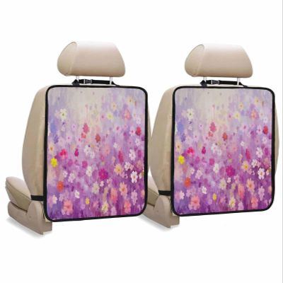 Car Seat Protector, 2 Pack Kick Mats Back Seat Protector Spring Abstract Watercolor Purple Flowers Oil Painting Waterproof Backseat Cover for Kids Universal Fit Automotive Interior Protectors
