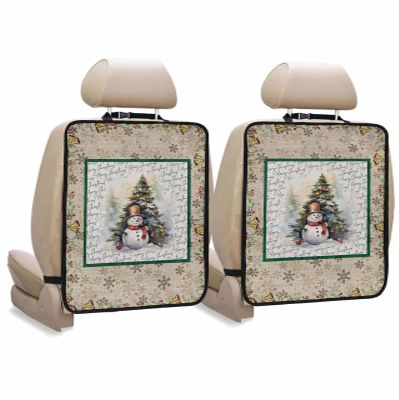 Car Seat Protector, 2 Pack Kick Mats Back Seat Protector Christmas Snowman Xmas Tree Holly Bell Graffiti Retro Waterproof Backseat Cover for Kids Universal Fit Automotive Interior Protectors