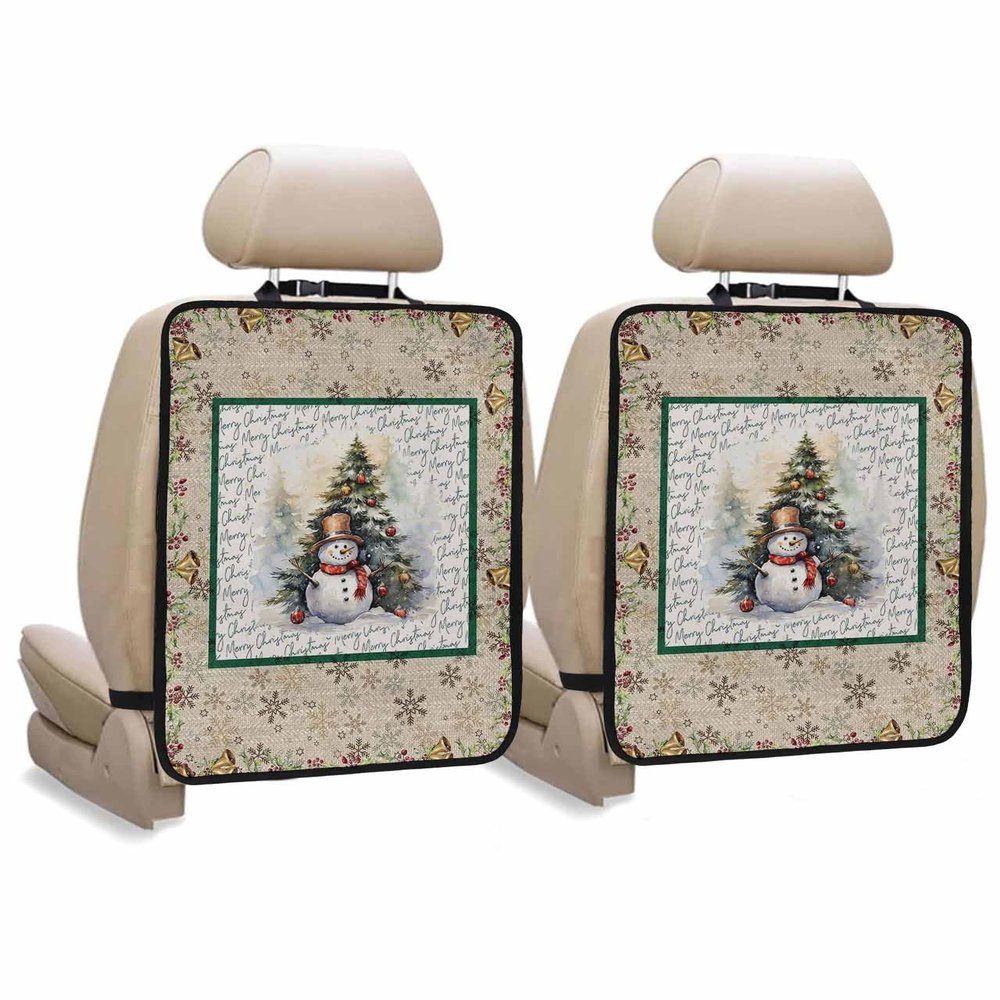 Car Seat Protector, 2 Pack Kick Mats Back Seat Protector Christmas Snowman Xmas Tree Holly Bell Graffiti Retro Waterproof Backseat Cover for Kids Universal Fit Automotive Interior Protectors
