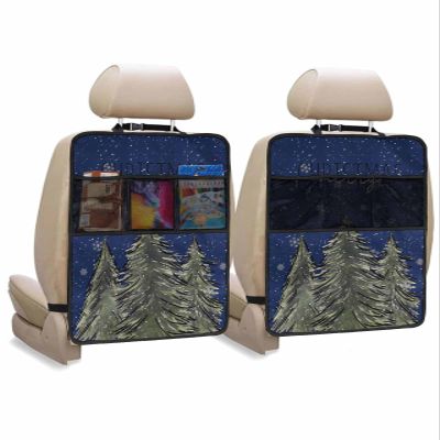 Car Seat Protector, 2 Pack Kick Mats with Organizer - 3 Pocket Storage, Merry Christmas Christmas Tree Snowflakes Dark Blue Back Seat Cover for Kids Universal Fit Automotive Interior Protectors