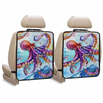 T&H XHome Car Seat Protector, 2 Pack Kick Mats Back Seat Protector Watercolor Summer Ocean Octopus with Ocean Wave Waterproof Backseat Cover for Kids Universal Fit Automotive Interior Protectors