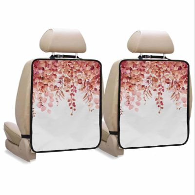 Car Seat Protector, 2 Pack Kick Mats Back Seat Protector Spring Eucalyptus Leaf Watercolor Botanical Plant Rustic Red Leaf Waterproof Backseat Cover for Universal Fit Automotive Interior Protectors