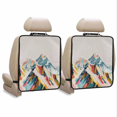 Car Seat Protector, 2 Pack Kick Mats Back Seat Protector Rustic Vintage Abstract Snowy Mountain Colored Drawing Oil Painting Waterproof Backseat Cover for Universal Fit Automotive Interior Protectors