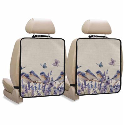 T&H XHome Car Seat Protector, 2 Pack Kick Mats Back Seat Protector Purple Lavender Bird Butterfly Linen Printing Waterproof Backseat Cover for Kids Universal Fit Automotive Interior Protectors