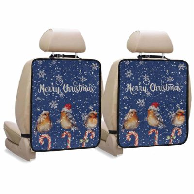 Car Seat Protector, 2 Pack Kick Mats Back Seat Protector Merry Christmas Robins Stand on Candy Cane Snowflake Blue Waterproof Backseat Cover for Kids Universal Fit Automotive Interior Protectors