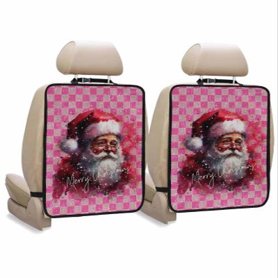 T&H XHome Car Seat Protector, 2 Pack Kick Mats Back Seat Protector Christmas Watercolor Santa Claus Pink Buffalo Plaid Waterproof Backseat Cover for Kids Universal Fit Automotive Interior Protectors
