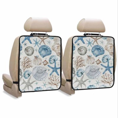 T&H XHome Car Seat Protector, 2 Pack Kick Mats Back Seat Protector Summer Ocean Blue and Brown Starfish Seashell Coral Waterproof Backseat Cover for Kids Universal Fit Automotive Interior Protectors