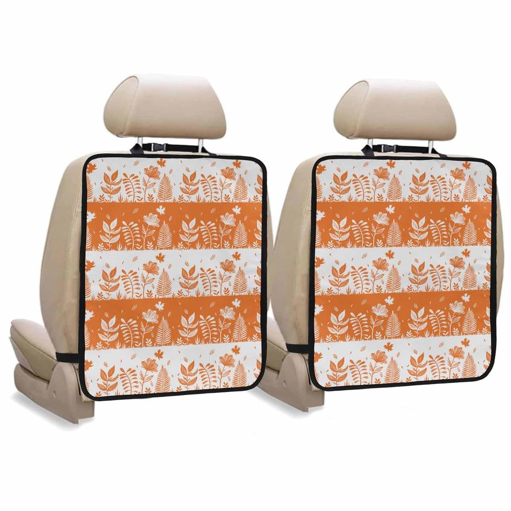 Car Seat Protector, 2 Pack Kick Mats Back Seat Protector Fall Plants Flowers Leaves Grass Natural Style Orange Waterproof Backseat Cover for Kids Universal Fit Automotive Interior Protectors