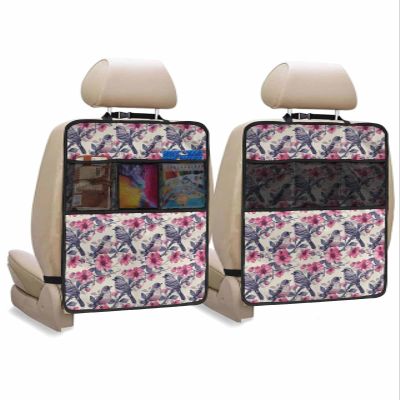 Car Seat Protector, 2 Pack Kick Mats with Organizer - 3 Pocket Storage, Bird Nature Vintage Plant Tree Branches Birds Flowers Back Seat Cover for Kids Universal Fit Automotive Interior Protectors