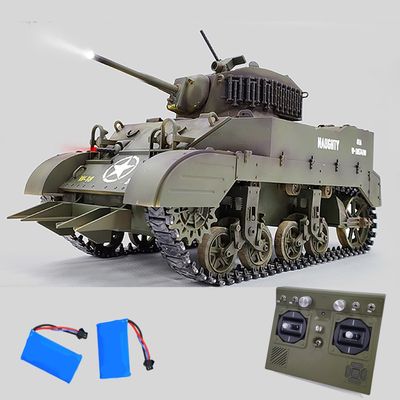 Ssccgym Remote Control Light Tank US M5A1 Stuart Tank 1/16 War RC Military Vehicle Simulation Smoke Barrel Lifting/Turret Rotation 360 Degrees/NO-Shooting/Collection Model / 2Batteries