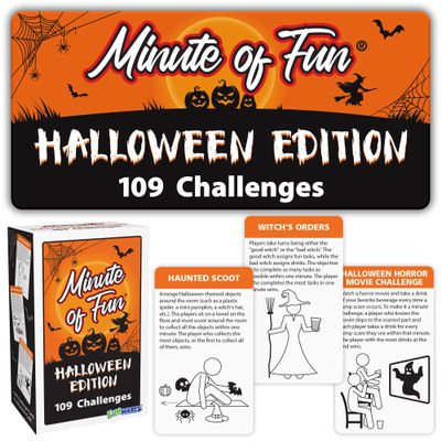 Funwares Halloween Spooky Edition, 100 Minute of Fun Games - Minute to Win It Family Party & Travel for Kids & Adults, 2-12 Players! Play with Everyday Household Items.