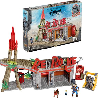 MEGA Fallout Action Figures Building Toys, Red Rocket Truck Stop with 824 Pieces, 2 Poseable Characters and Accessories, for Collectors