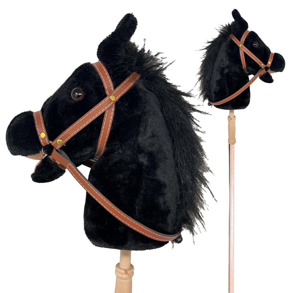 Nature Bound Stick Horse | Horse on a Stick with Sound Effects  Handcrafted Plush Stick Pony for Toddlers & Kids | Handsewn, Sturdy Wooden Handle | Pretend Play Horse Toy (Black)