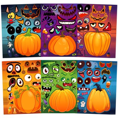 LINAYE 60 Sheets Halloween Crafts Stickers for Kids & Toddlers, Pumpkin Make Your Own Face Stickers, Halloween Treats Bag Stuffers, Activities & Games Fall Party Favors