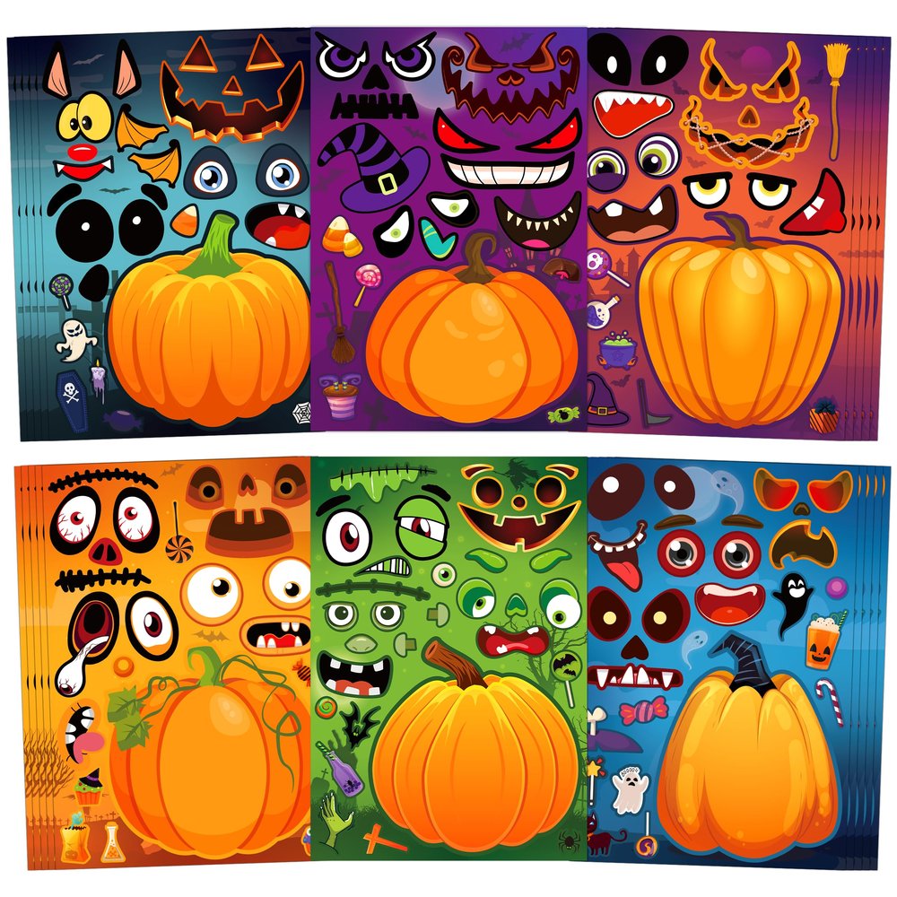 LINAYE 60 Sheets Halloween Crafts Stickers for Kids & Toddlers, Pumpkin Make Your Own Face Stickers, Halloween Treats Bag Stuffers, Activities & Games Fall Party Favors