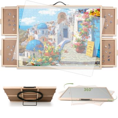 BuilderButler 1500 Pieces 2-in-1 Tilting & Rotating Puzzle Board, Portable Puzzle Table with 4 Drawers Cover,34.25" x 25.2" for 1500 Pieces