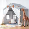 besrey Kids Tent, Kids Play Tent 2 in 1 with Padded Mat and Lights, Large Playhouse with 2 Doors & 4 Windows, Indoor & Outdoor, Halloween Toddler Playhouse, 51" x35" x 51" (Gray) view 1