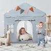 besrey Kids Tent, Kids Play Tent 2 in 1 with Padded Mat and Lights, Large Playhouse with 2 Doors & 4 Windows, Indoor & Outdoor, Halloween Toddler Playhouse, 51" x35" x 51" (Gray) view 2