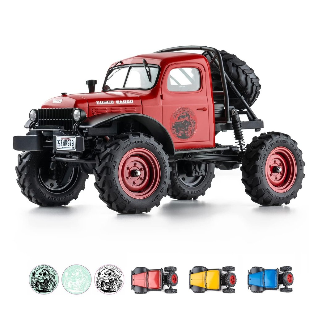 FCX24 RC Crawler 1/24 Remote Control Car, Power Wagon 4WD RC Crawler Two-Speed Shift, RC Rock Crawler 8Km/h with Portal Axle Metal Gears for Adults (Red)
