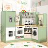 Babytronic Corner Wooden Play Kitchen Set for Kids w/Lights & Sounds, Pretend Play Kitchen Playset with Stove, Microwave, Ice Maker & Accessories, Perfect for Toddlers & Multiple Children (Green) view 1