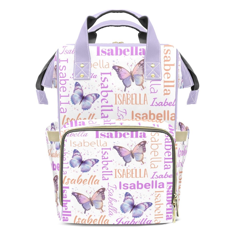 Artiglow Custom Diaper Bag Backpack, Upgraded Large Capacity Baby Bag, Personalized Diaper Changing Backpack with Name, Multifuction Mommy Bag with Insulated Pockets, Girls Baby Bag, Butterfly Purple