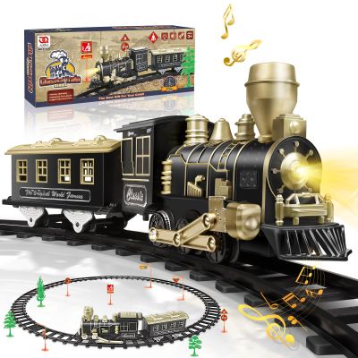 JQ JUQU Electric Train Set for Kids Ages 4-8, Complete Toy Train with Locomotive, Cars & Tracks, LED Lights & Sounds for Indoor Railway Play