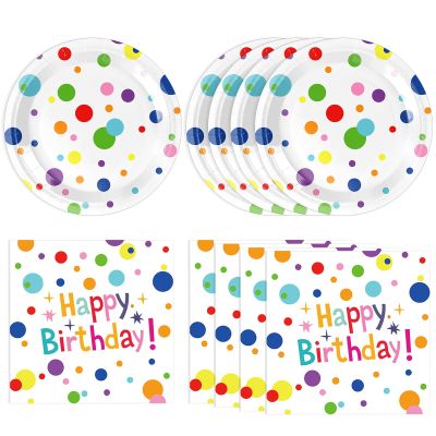 40PCS Happy Birthday Decorations Happy Birthday Party Supplies Set Includes Disposable Paper Birthday Plates and Napkins with Birthday Dots Design for Adults and Kids Party Supplies
