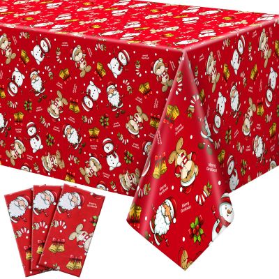 Newwiee 3 Pack Christmas Tablecloths 108 x 54 Inch Disposable Plastic Rectangle Table Cover Holiday Waterproof Tablecloth for Christmas Kitchen Party Table Decor(Santa Claus)