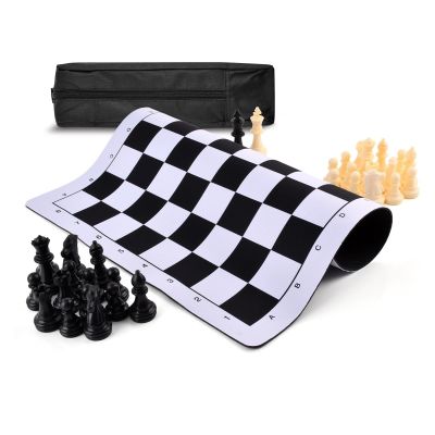 Portable Chess & Checkers Set, 35cm Tournament Chess Mat with Chess & Storage Bag, Chess Rollable Chessboard, Roll Up Chess Board Travel Chess Sets(Size:35cm)