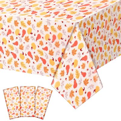 Newwiee 3 Pack Thanksgiving Tablecloths 108 x 54 Inch Fall Disposable Plastic Rectangle Table Cover Autumn Holiday Waterproof Tablecloth for Xmas Thanksgiving Party Table Decor(Maple Leaves)