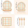 200PCS Fall Thanksgiving Tableware Set Party Decorations Thanksgiving Plaid Plates Napkins Forks Dinnerware Set for 50 Guests Disposable Fall Dinner Plates Party Supplies Happy Harvest Dessert Plates view 2
