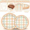 200PCS Fall Thanksgiving Tableware Set Party Decorations Thanksgiving Plaid Plates Napkins Forks Dinnerware Set for 50 Guests Disposable Fall Dinner Plates Party Supplies Happy Harvest Dessert Plates view 3