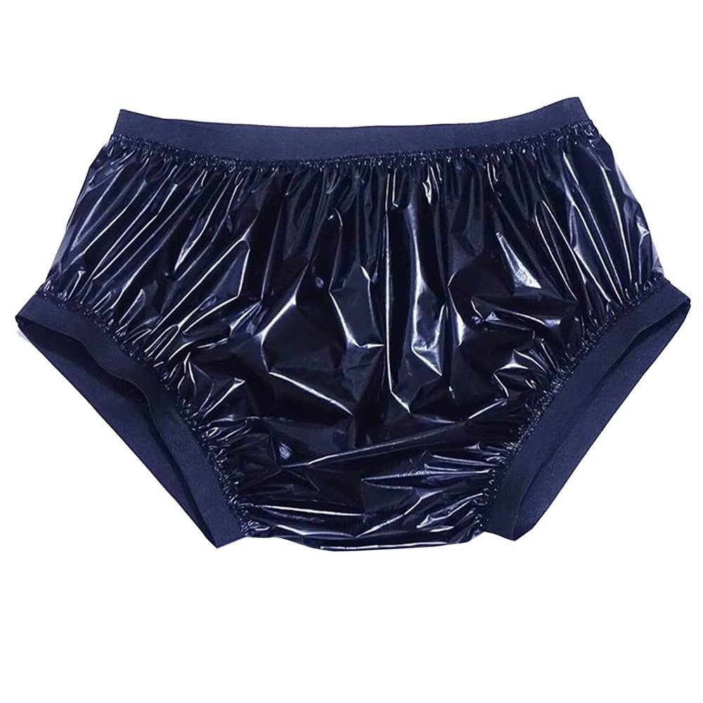 TAPIVA Reusable Vinyl Incontinence Pants, Loose Fit High Gloss PVC Mid-Rise Briefs, Adult Diapers, Soft Surface, Suitable for Adult Men and Women, Black
