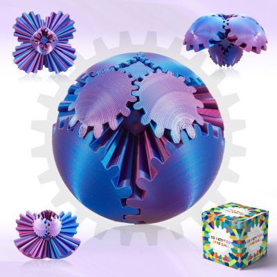 Gear Ball-3D Printed Gear Sphere,3D Printed Spin Ball Cube Fidget Toy,The Steampunk Whirling Wonder Fidget Ball Toy(Red Blue)