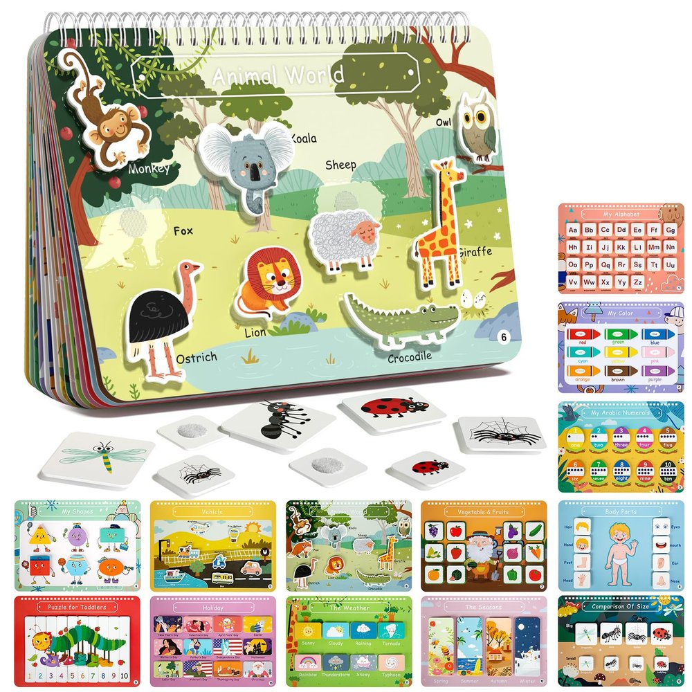 Freebear Busy Book for Toddlers Preschool Learning Activities Resources Autism Sensory Montessori Toys for 2-3 Year Old,Travel Toys, Gifts for Girls and Boys 4 5 6 Years (Animal World)