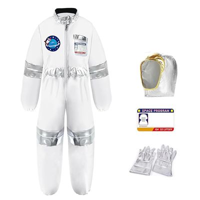 EVGVAT Kids Astronaut Costume for Boys Girls Halloween Space Jumpsuit (White, 9-10Years)