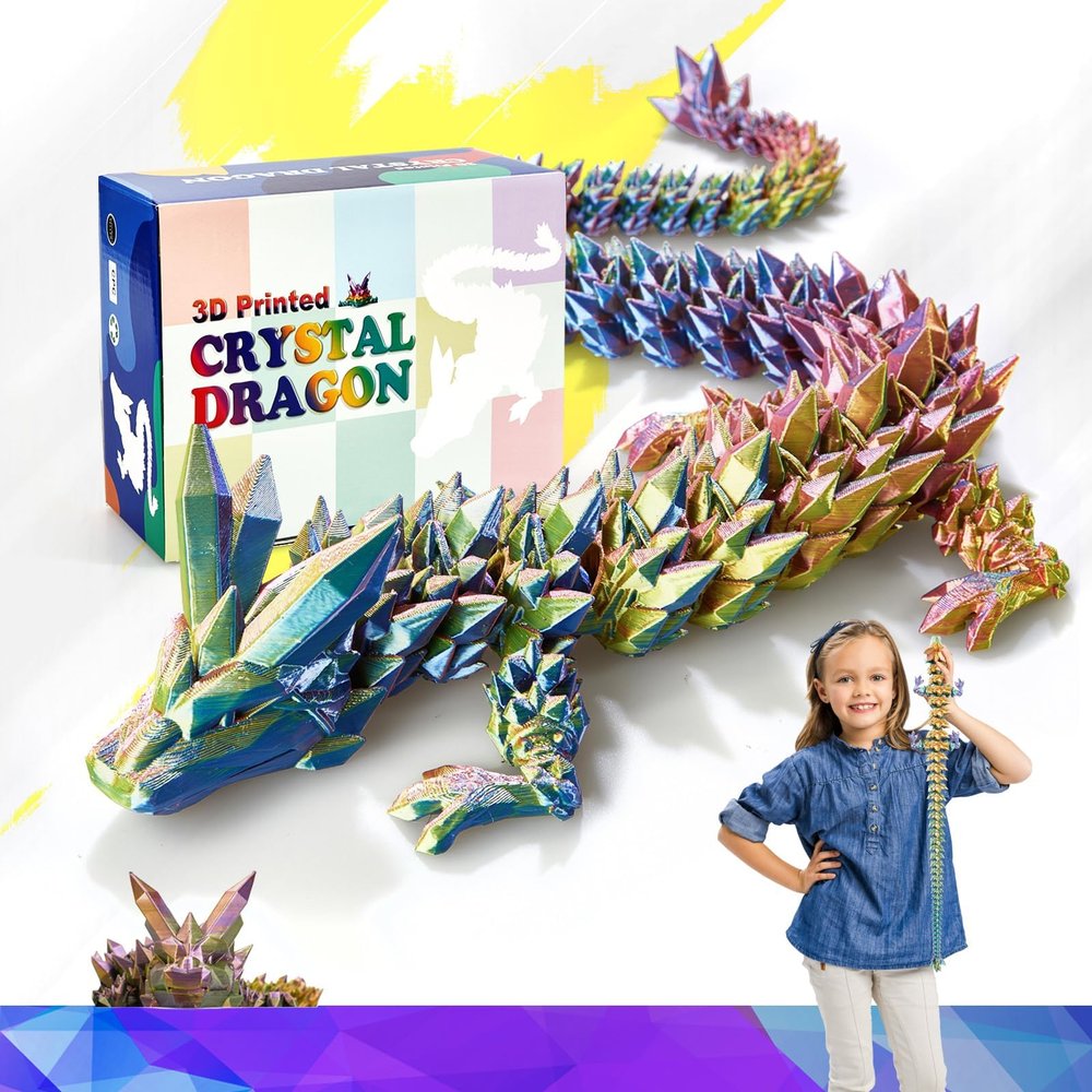HyBaiS 24 inch Large 3D Printed Dragon,3D Dragons Figurine Toy,Big 3D Printed Toys,Easter Stuffer Gift for Kids 5-7,Desk and Home Decor (Red-Yellow-Blue, 24 inch)
