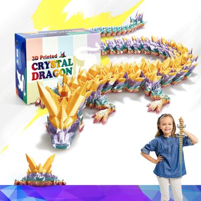 HyBaiS 24 inch Large 3D Printed Dragon,3D Dragons Figurine Toy,Big 3D Printed Toys,Easter Stuffer Gift for Kids 5-7,Desk and Home Decor (Rainbow-Gold)