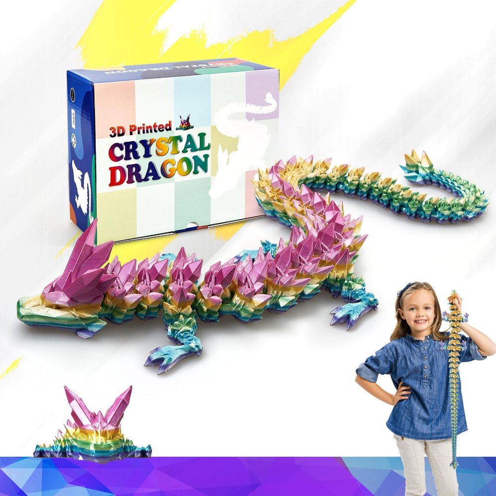 HyBaiS 30 Inch Large 3D Printed Crystal Dragon Toy,Dragon Figurine Large Toy for Kids(Rainbow, 30 inch)