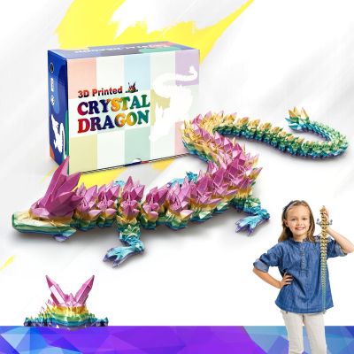 HyBaiS 24 inch Large 3D Printed Dragon,3D Dragons Figurine Toy,Big 3D Printed Toys,Easter Stuffer Gift for Kids 5-7,Desk and Home Decor(Rainbow, 24 inch)