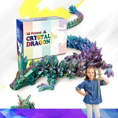 HyBaiS 24 inch Large 3D Printed Dragon,3D Dragons Figurine Toy,Big 3D Printed Toys,Easter Stuffer Gift for Kids 5-7,Desk and Home Decor(Blue Green Purple)