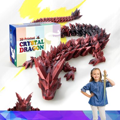HyBaiS 24 inch Large 3D Printed Dragon,3D Dragons Figurine Toy, Big 3D Printed Toys, Easter Stuffer Gift for Kids 5-7,Desk and Home Decor(Black-Red, 24 inch)