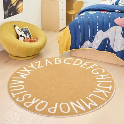 ABC Children's Round Carpet 4.6ft Toddler Toddler Floor Mats Soft Durable Non-Slip Play Mats Nursery Area Rugs Yellow and White Alphabet Learning Rugs Bedroom Round Rugs Children's Room Rugs