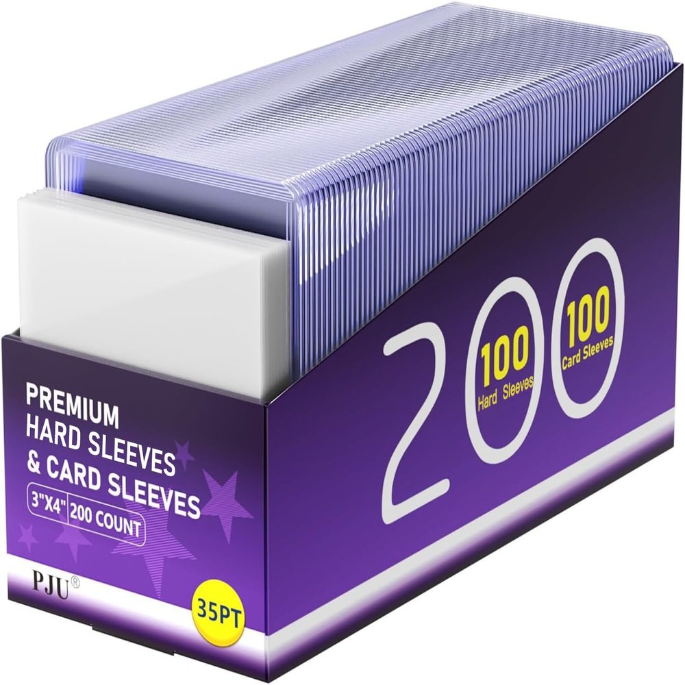 200 Hard Plastic Card Sleeves, Premium Plastic Baseball Card Sleeves, 3" x 4" Trading Cards Holder, Sports Baseball Football Game Cards Protectors (100 Hard Sleeve + 100 Soft Sleeve)