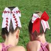 12 PCS Softball Baseball Cheer Bows, Sparkly Rugby Hair Bows with Elastic Hair Ties Accessories for Teens Girls Women Cheerleading Softball Competition Sports (White Red) view 2