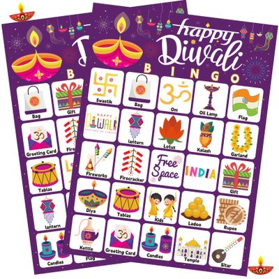 Fenkysoix Diwali Bingo Diwali Games with 24 Bingo Players Cards for Kids Adults Indian New Year Party Activities Favors Decorations