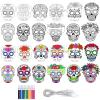 MineIdea 24 Pack Day of The Dead DIY Masks, Color You Own Sugar Skull Mask Painting Dia De Muertos Halloween Paper Masks with 12 Watercolor Pens and Elastic Headbands for Halloween Party, Crafts view 1